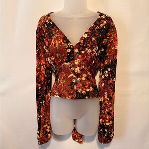 Anthropologie Rust Multi Floral V-Neck Wrap Blouse